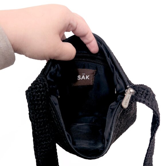 The Sak Black Crochet Top Zip Crossbody Bag Purse - Picture 6 of 6